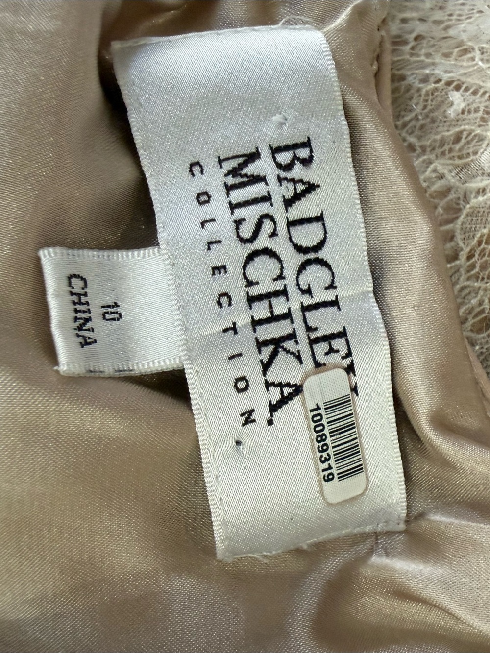 BADGLEY MISCHKA Sleeveless Beige Lace Sequin Dress Size US10 - Picture 5 of 7